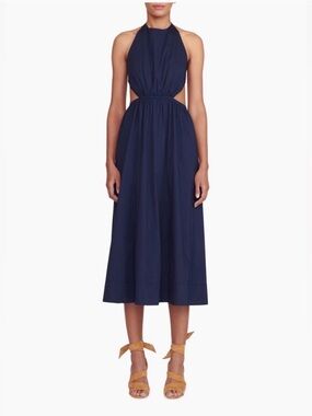 Staud Vanessa Cut-out Maxi Back Tie Halter Dress in Navy Blue Size XL